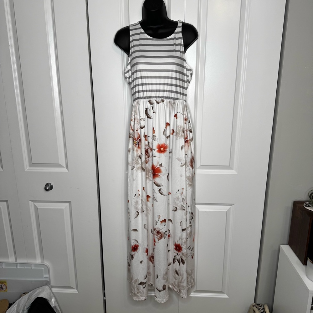 Striped and Floral Maxi Dress